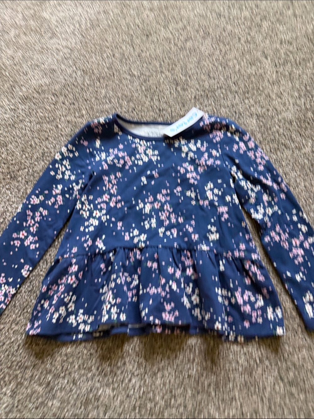 Carter's Navy Floral Peplum Long Sleeve Top
